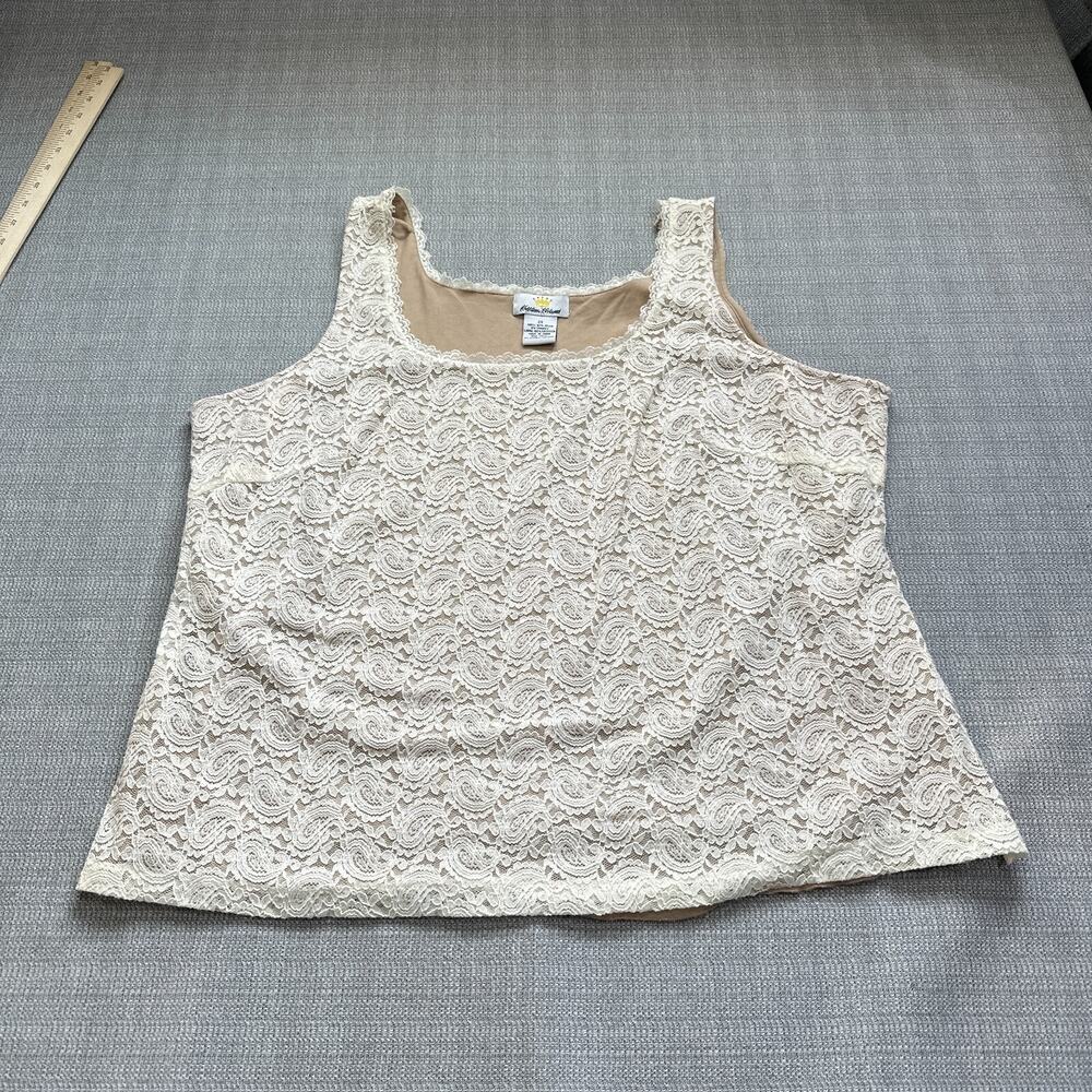 Kathleen Kirkwood Tank Top Shirt Womens 2X Y2K Fairy Lace Overlay Cream Stretch - Picture 1 of 8